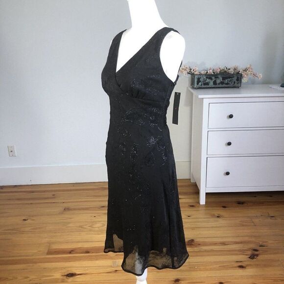 New Faith Love Passion Dress 9 Black Sparkle Surplice Sleeveless Sheath Cocktail - Picture 4 of 12